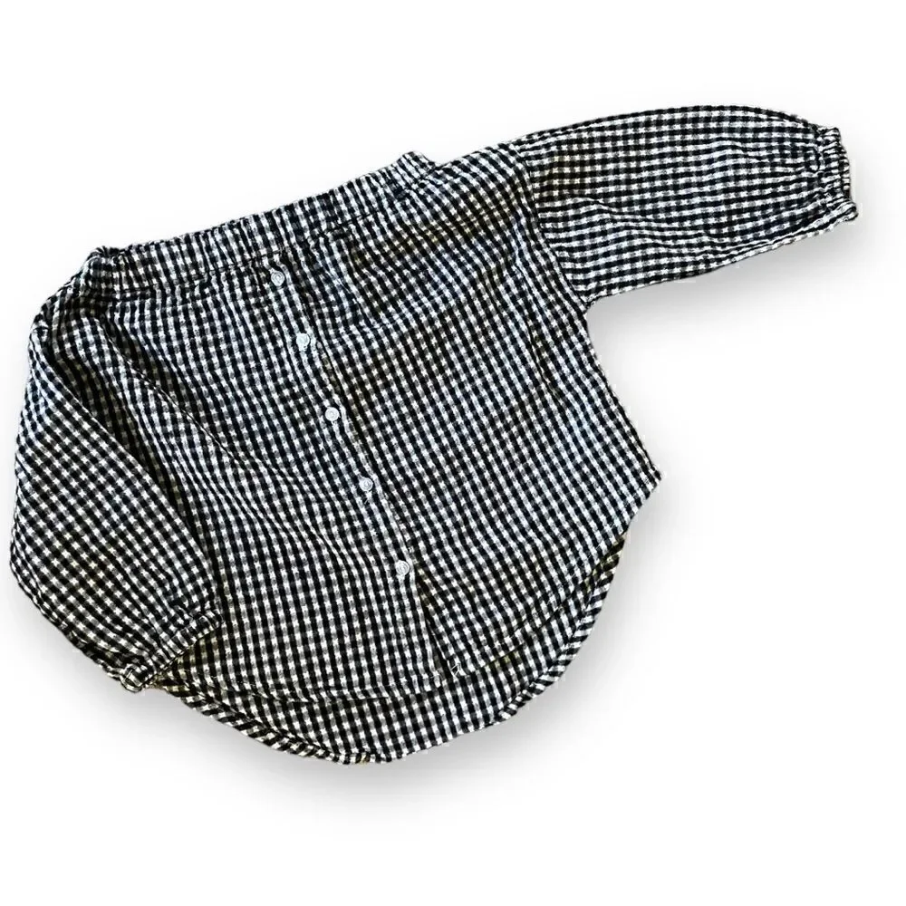 Girls Plaid Off Shoulder Spring/ Summer Blouse Cotton Size 10-12